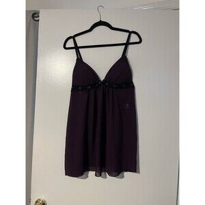 Linea Donatella Y2K Babydoll Teddy Nightie Sheer Lace Lingerie Purple Black VTG